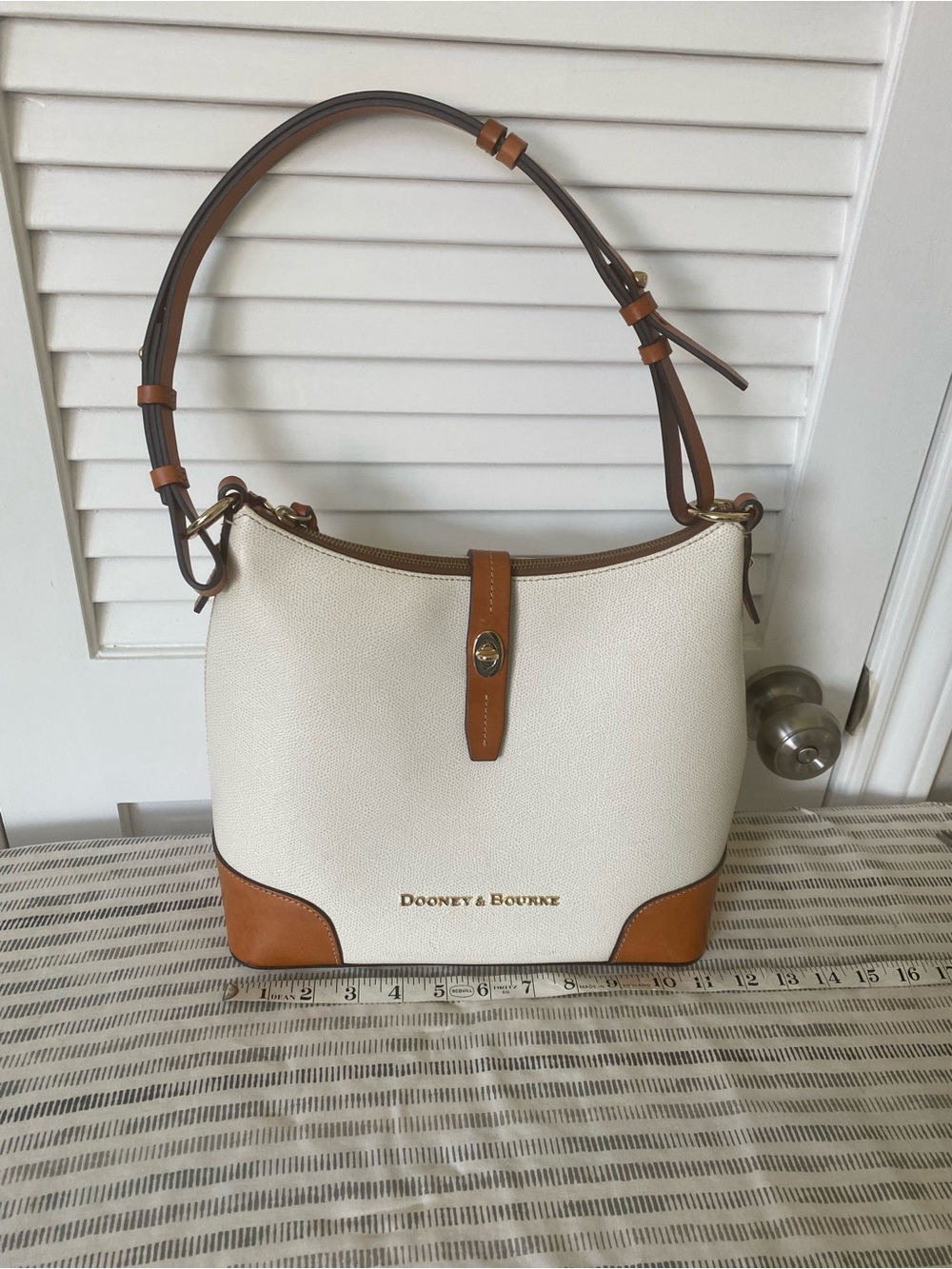 Dooney & Bourke Cream and Tan Leather Shoulder Hobo - Picture 1 of 6
